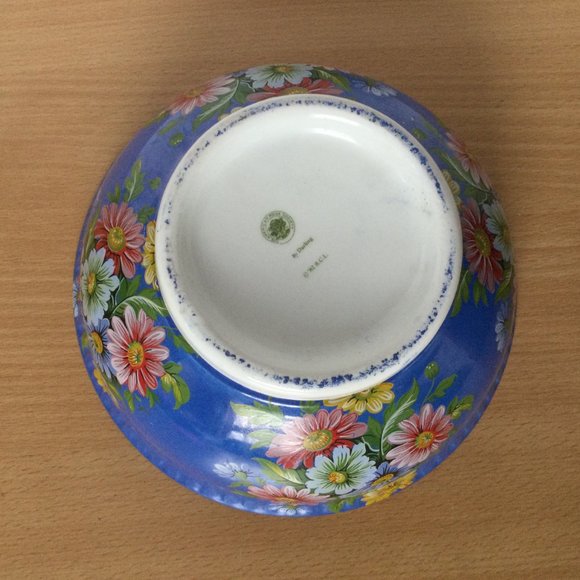 Vintage hand painted blue with chrysanthemum flowers bowl American Rose Society - Picture 6 of 7